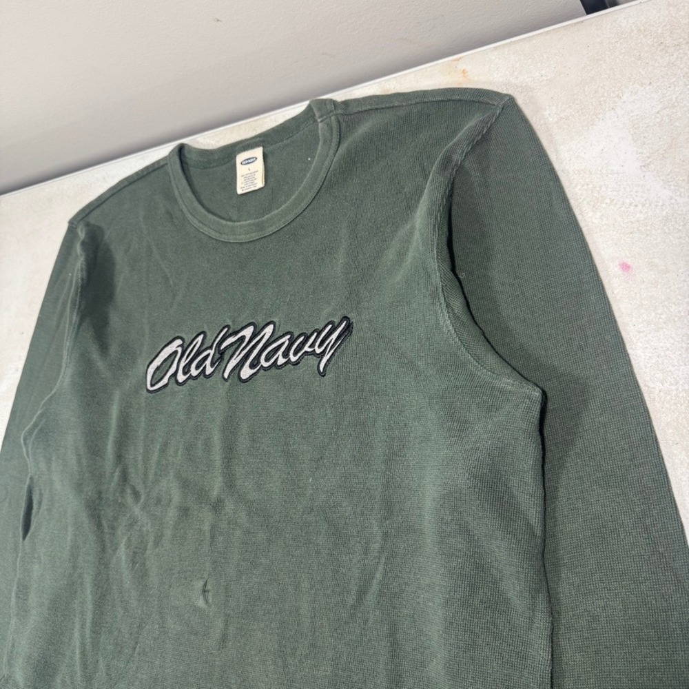 Vintage Y2K Old Navy L/S Thermal Shirt Mens L Green Logo Skate Grunge Streetwear - Picture 4 of 9